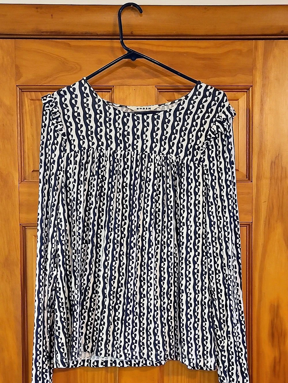 Boden Frill Detail Long Sleeve Top Geometric Blouse Size 12